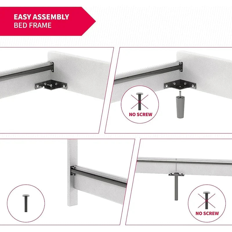 Struttura letto con luci LED intelligenti, testiera con bottoni, rivestimento in tessuto PVC e base a piattaforma, non richiede rete a molle