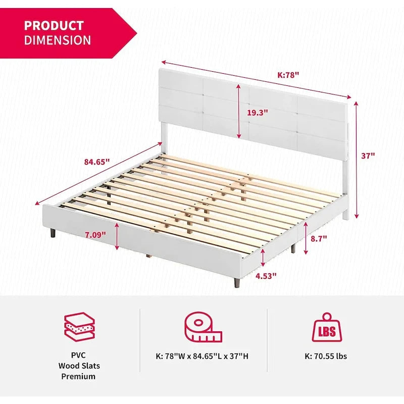 Struttura letto con luci LED intelligenti, testiera con bottoni, rivestimento in tessuto PVC e base a piattaforma, non richiede rete a molle