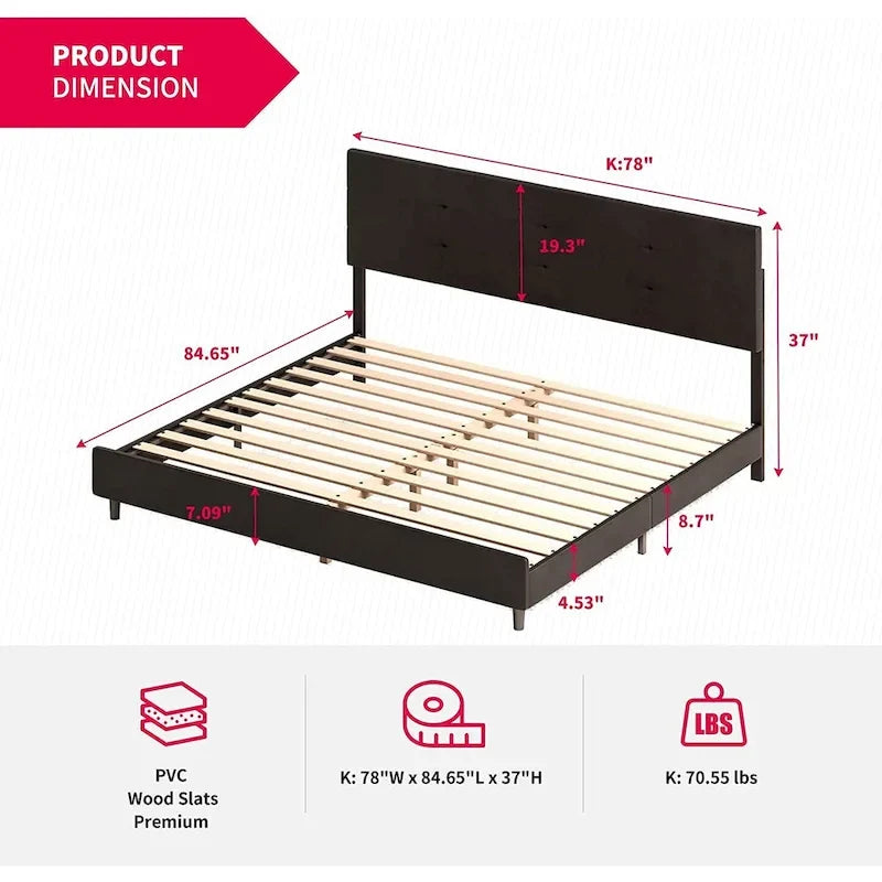 Struttura letto con luci LED intelligenti, testiera con bottoni, rivestimento in tessuto PVC e base a piattaforma, non richiede rete a molle