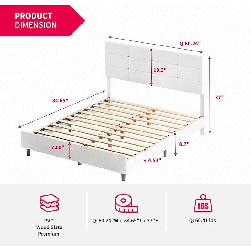 Struttura letto con luci LED intelligenti, testiera con bottoni, rivestimento in tessuto PVC e base a piattaforma, non richiede rete a molle