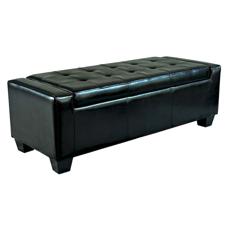Porch & Den Pickard Black Faux Leather Storage Ottoman Bench
