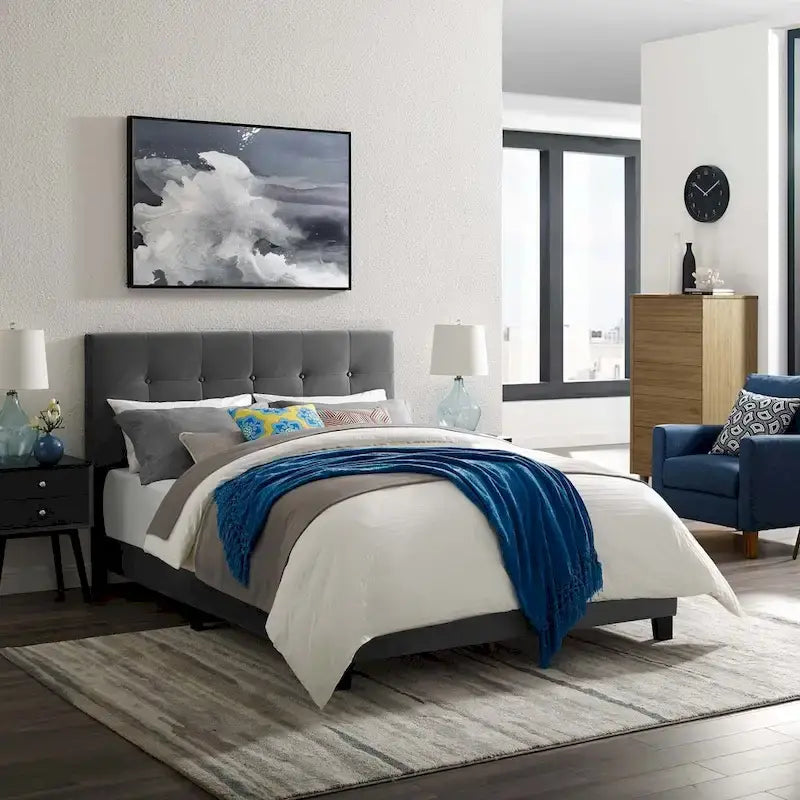 Modern Scandinavian Style Upholstered Velvet Bed