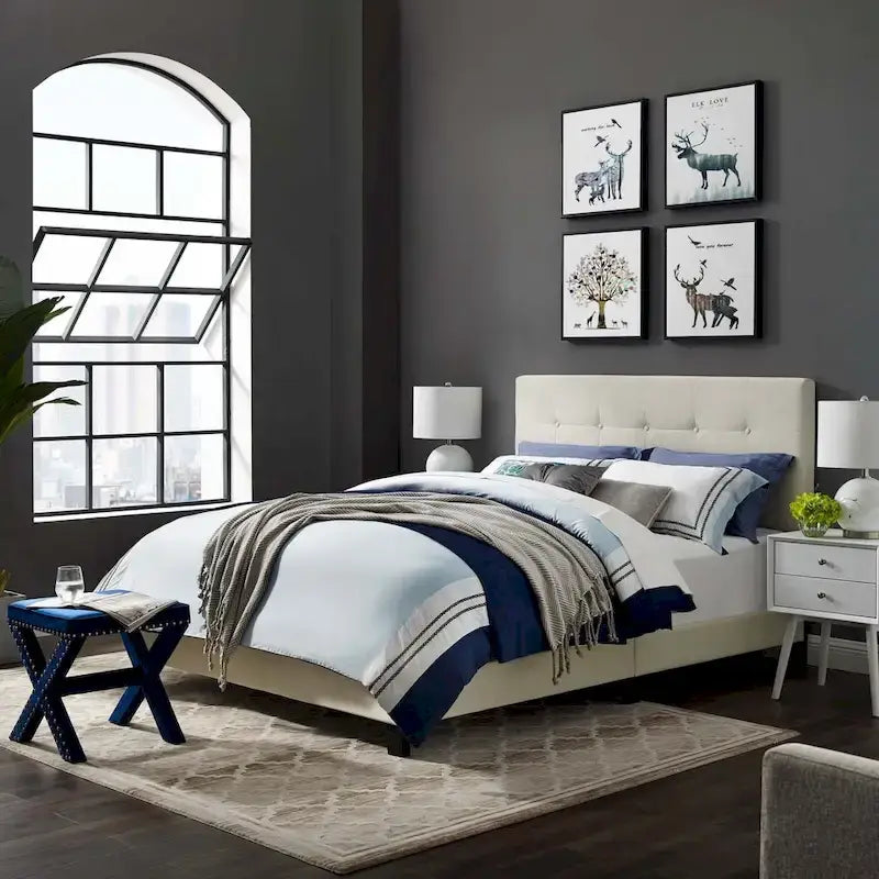Modern Scandinavian Style Upholstered Velvet Bed