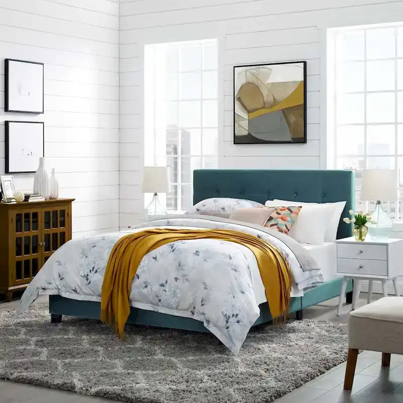 Modern Scandinavian Style Upholstered Velvet Bed