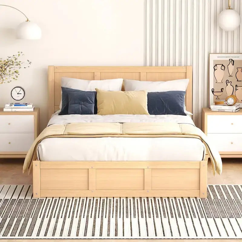 Wood Platform Bed with Underneath Storage and 2 Drawers