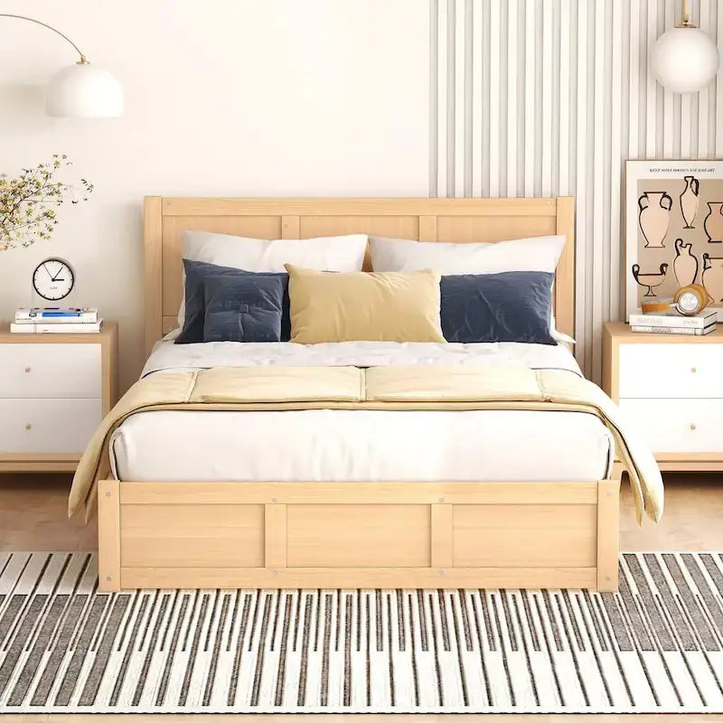 Wood Platform Bed with Underneath Storage and 2 Drawers
