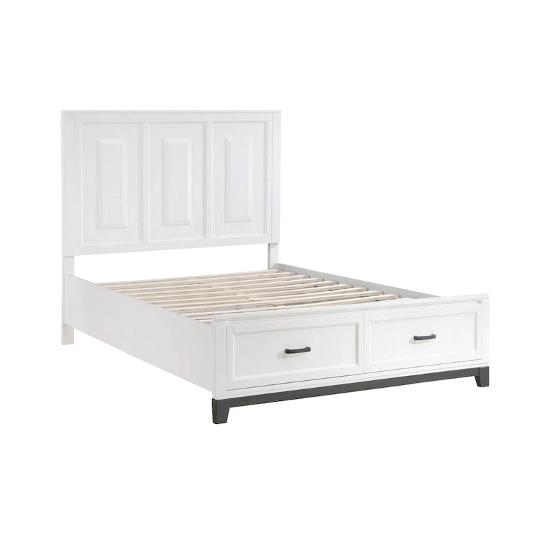 Platform Bed with 2 Storage Drawers, White Wood Finish
