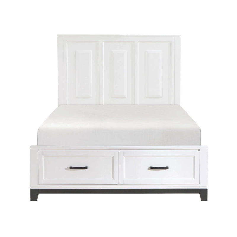 Letto a piattaforma con 2 cassetti contenitori, finitura in legno bianco