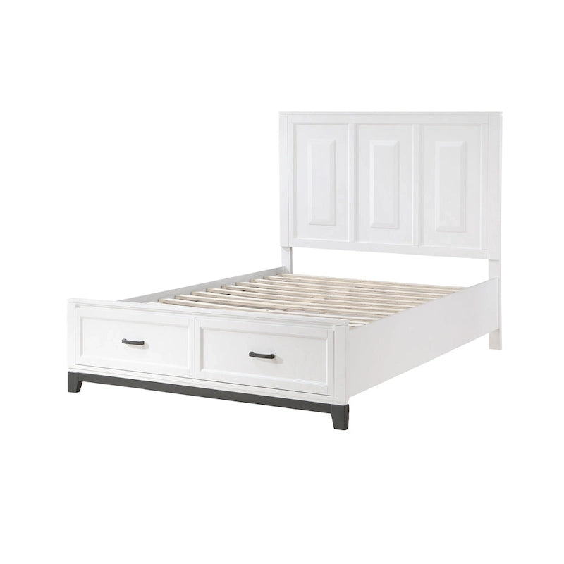 Letto a piattaforma con 2 cassetti contenitori, finitura in legno bianco