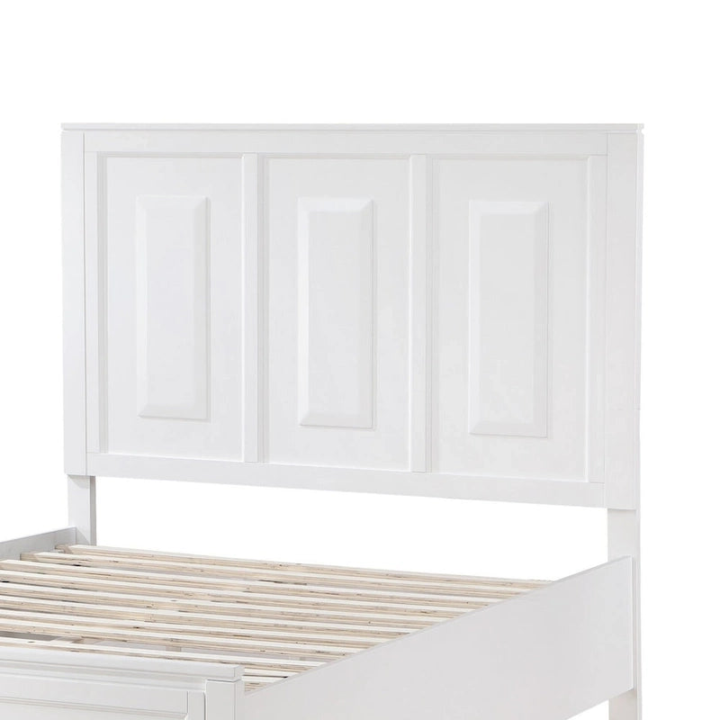 Platform Bed with 2 Storage Drawers, White Wood Finish