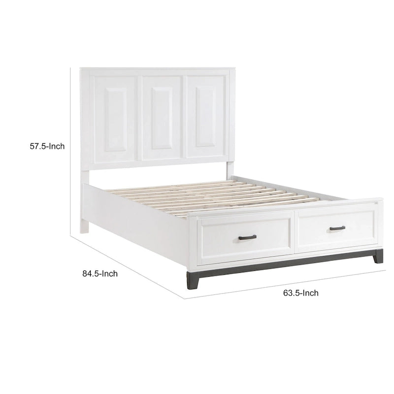 Letto a piattaforma con 2 cassetti contenitori, finitura in legno bianco
