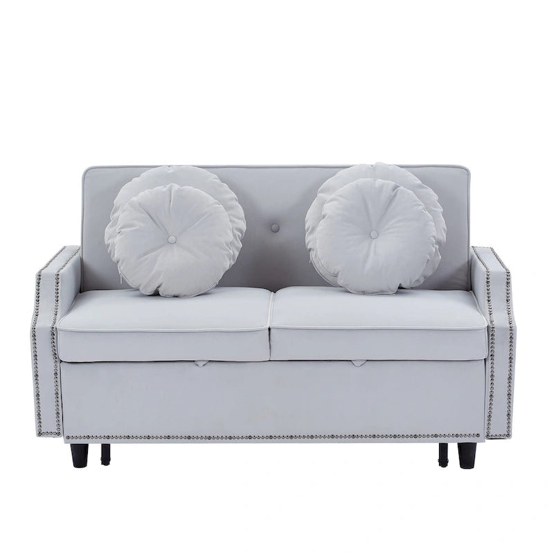 Divanetto letto con schienale regolabile con bottoni, 2 porte USB e 4 cuscini