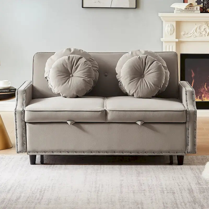 Divanetto letto con schienale regolabile con bottoni, 2 porte USB e 4 cuscini
