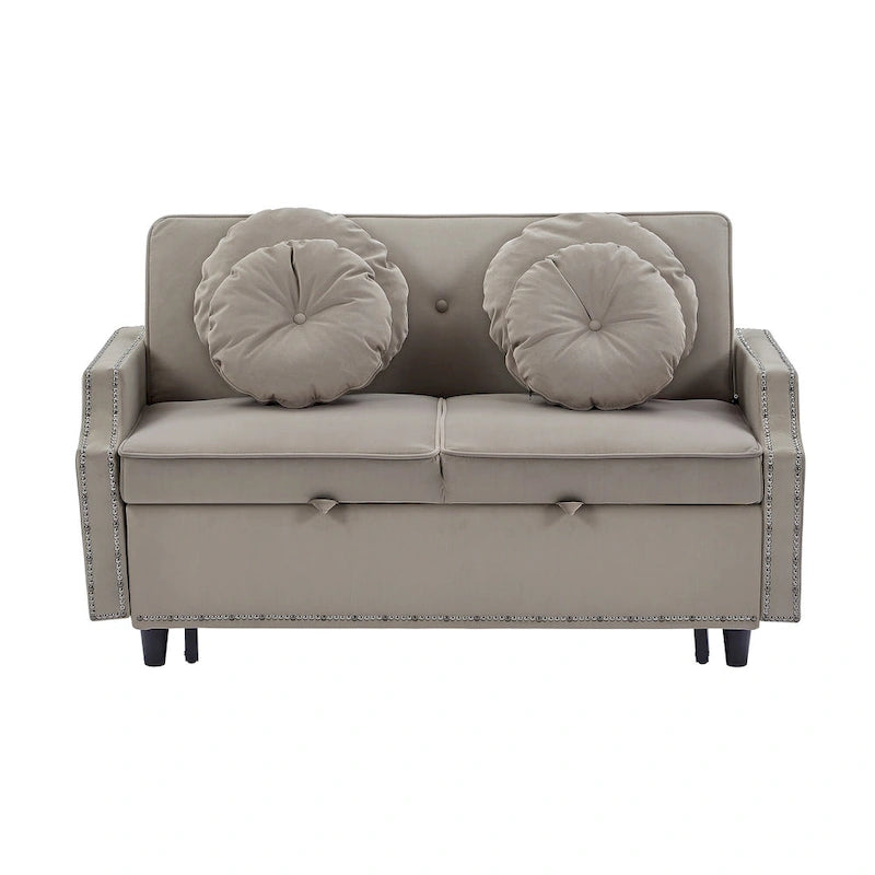 Divanetto letto con schienale regolabile con bottoni, 2 porte USB e 4 cuscini