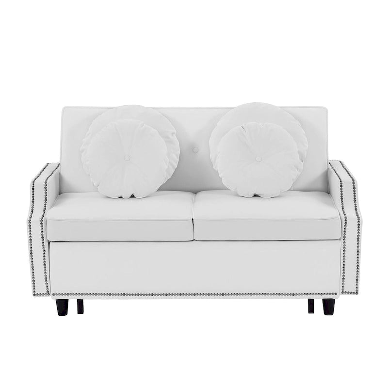 Divanetto letto con schienale regolabile con bottoni, 2 porte USB e 4 cuscini