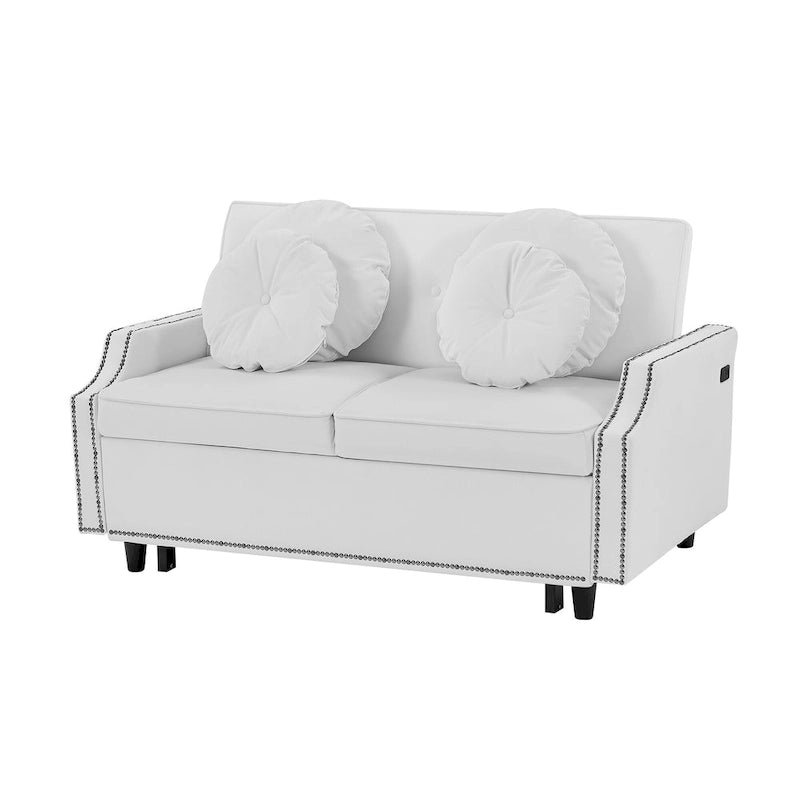 Divanetto letto con schienale regolabile con bottoni, 2 porte USB e 4 cuscini