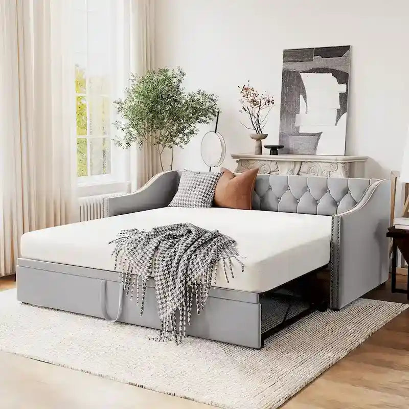 Twin Size Upholstered Daybed with Pop Up Trundle