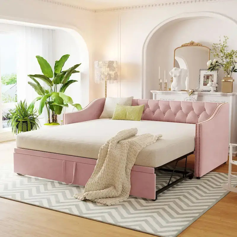 Twin Size Upholstered Daybed with Pop Up Trundle