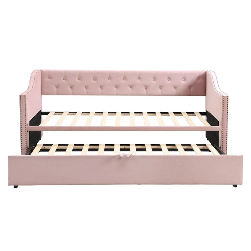 Twin Size Upholstered Daybed with Pop Up Trundle
