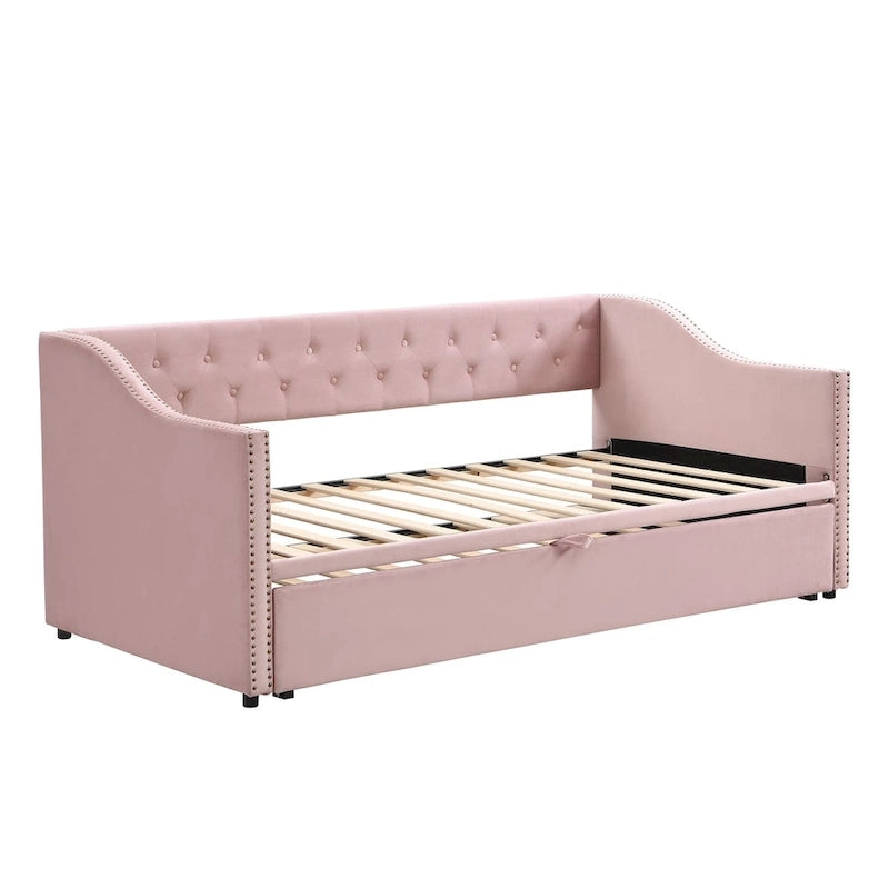 Twin Size Upholstered Daybed with Pop Up Trundle