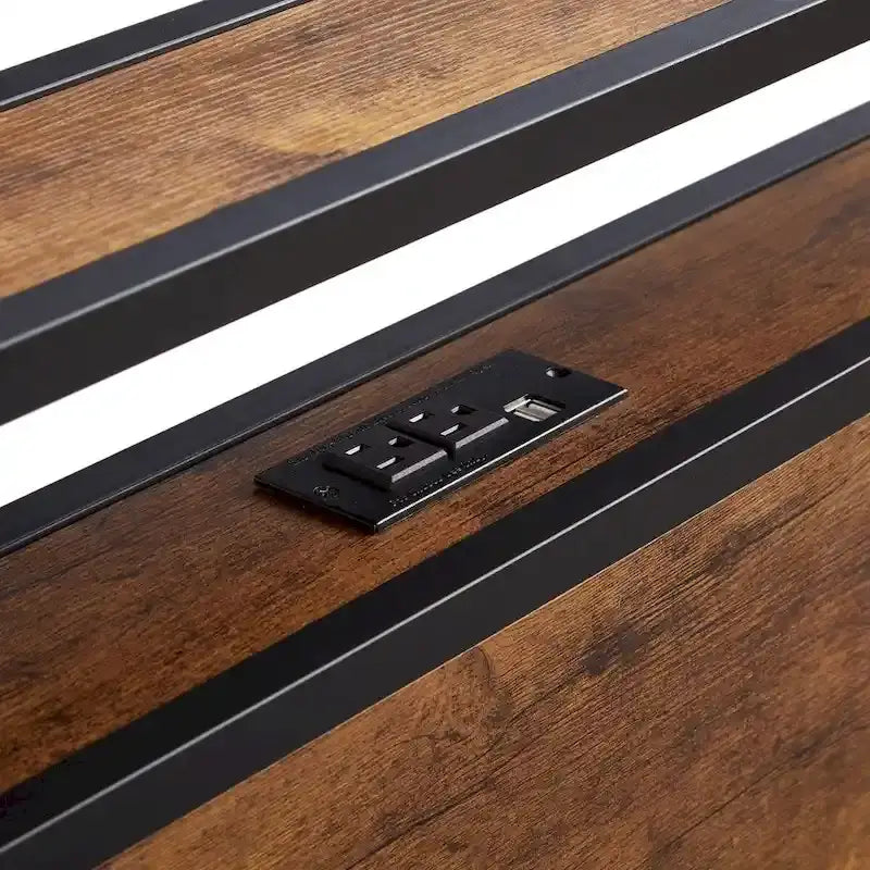 Metal Platform Bed Frame with Headboard and Footboard with USB, Charging Station, 2 Drawers, LED Lights